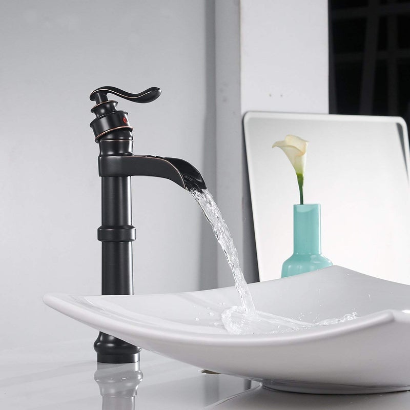BATHFINESSE Oil Rubbed Bronze Vessel Sink Faucet Single Hole Faucet Bathroom Waterfall Faucet Farmhouse Single-Handle 1 Hole Deck Mount Bowl Tall Body - Image 4